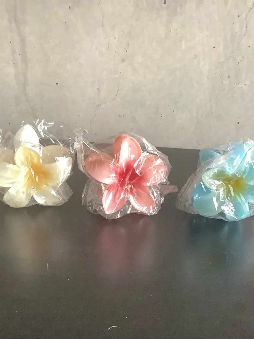 Set of 3 Large Tropical Flower Claw Clips Pink Blue Ivory